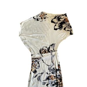 IN Womens Long White Flower Midi Dress Round Neck Size S